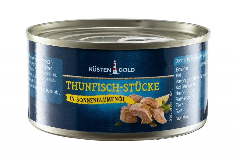 Küstengold Thunfisch-Stücke In Sonnenblumenöl 3 Küstengold Thunfisch-Stücke In Sonnenblumenöl
