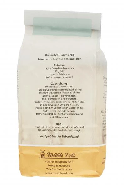 Mühle Erks Bioland Vollkorn Dinkelmehl 5 Mühle Erks Bioland Vollkorn Dinkelmehl – Bild 3