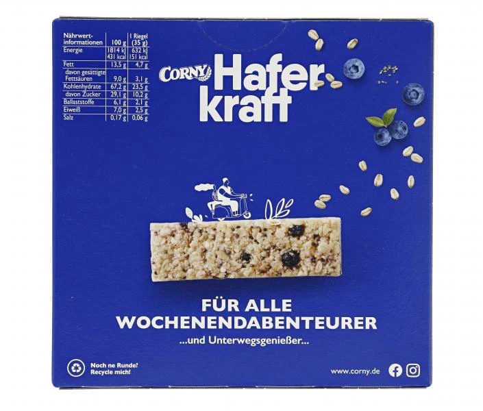 Corny Müsli-Riegel Haferkraft Blueberry-Chia 5 Corny Müsli-Riegel Haferkraft Blueberry-Chia – Bild 3